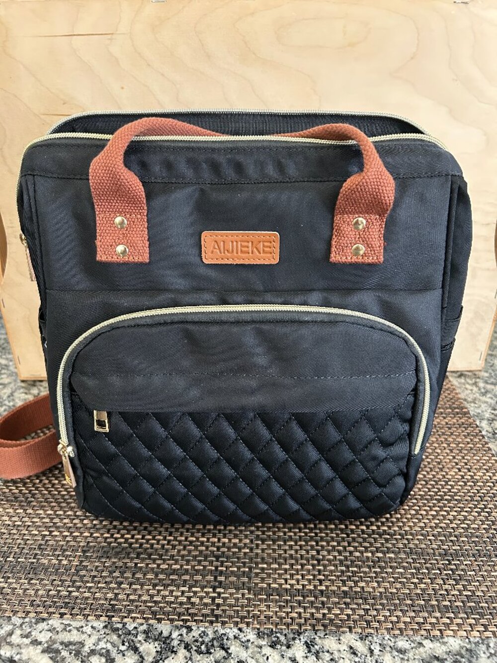 WOMEN’S LUNCH BAG - BLACK & COGNAC BROWN